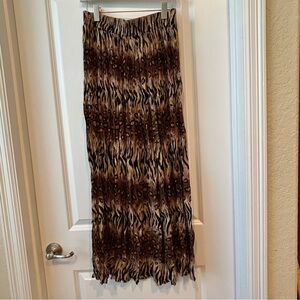 Stonebridge Vintage Animal Print Broom Skirt Sz L Elastic Waist  CottageCore